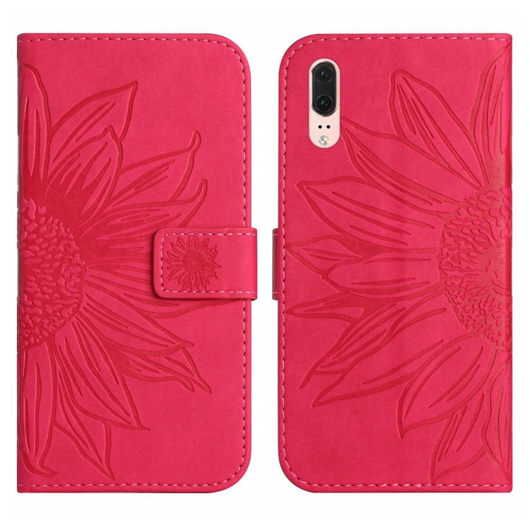 For Huawei P20 Skin Feel Sun Flower Pattern Flip Leather Phone Case with Lanyard