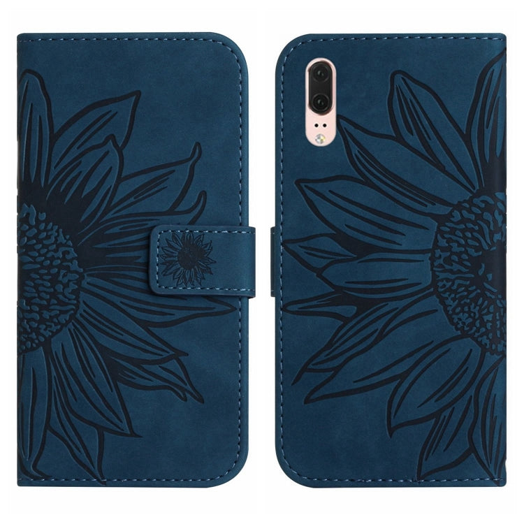 For Huawei P20 Skin Feel Sun Flower Pattern Flip Leather Phone Case with Lanyard