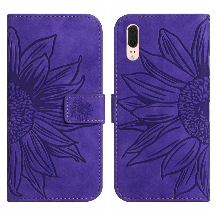 For Huawei P20 Skin Feel Sun Flower Pattern Flip Leather Phone Case with Lanyard