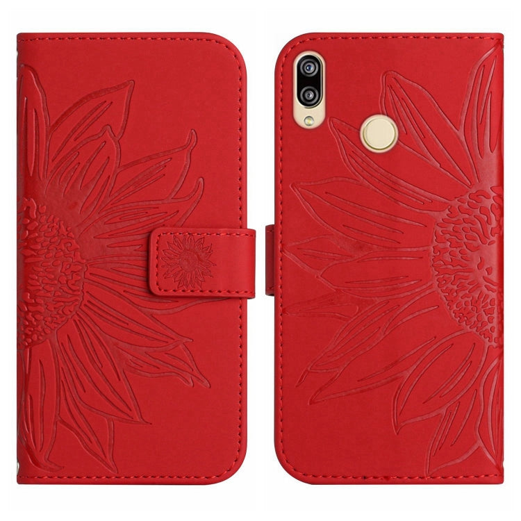 For Huawei P20 Lite Skin Feel Sun Flower Pattern Flip Leather Phone Case with Lanyard