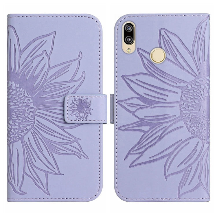 For Huawei P20 Lite Skin Feel Sun Flower Pattern Flip Leather Phone Case with Lanyard