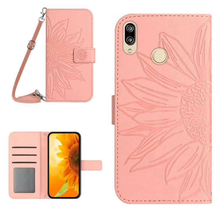 For Huawei P20 Lite Skin Feel Sun Flower Pattern Flip Leather Phone Case with Lanyard
