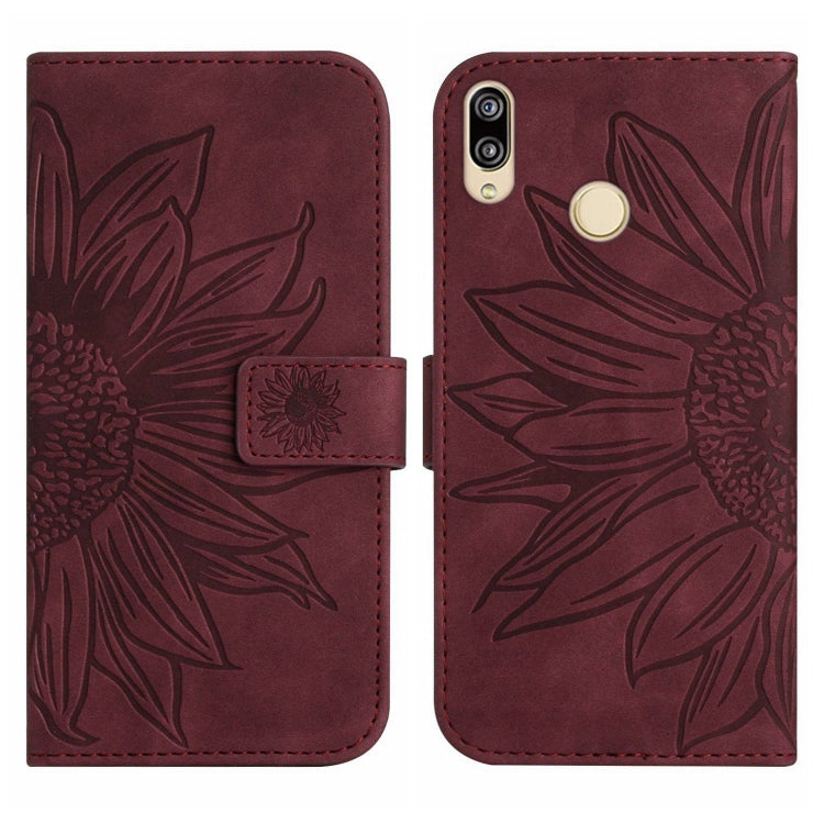 For Huawei P20 Lite Skin Feel Sun Flower Pattern Flip Leather Phone Case with Lanyard