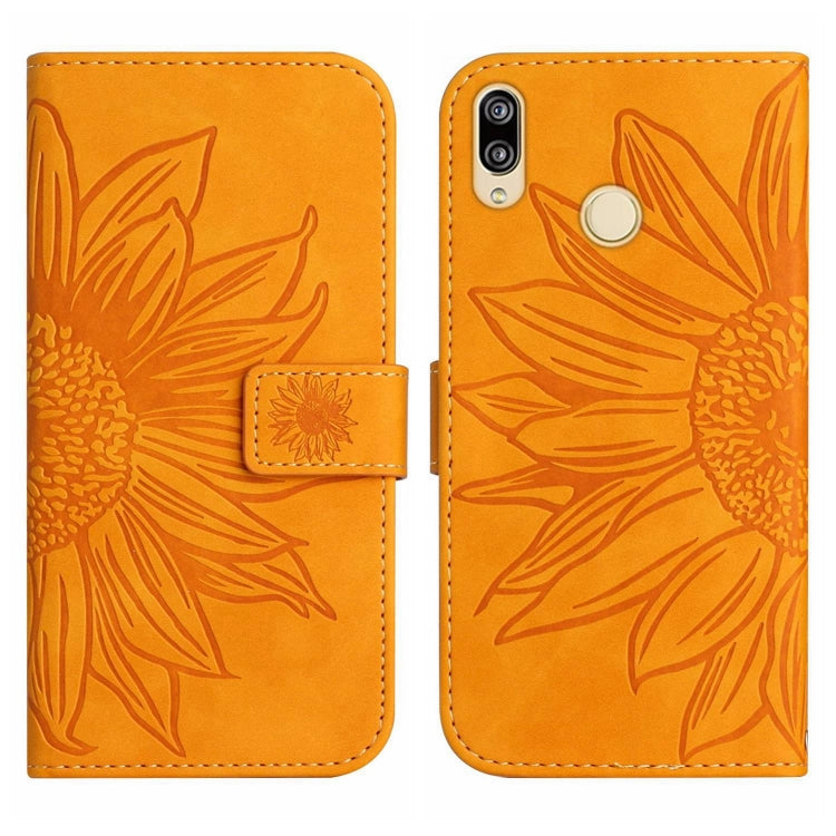 For Huawei P20 Lite Skin Feel Sun Flower Pattern Flip Leather Phone Case with Lanyard