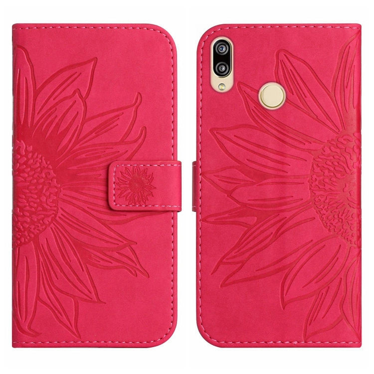 For Huawei P20 Lite Skin Feel Sun Flower Pattern Flip Leather Phone Case with Lanyard