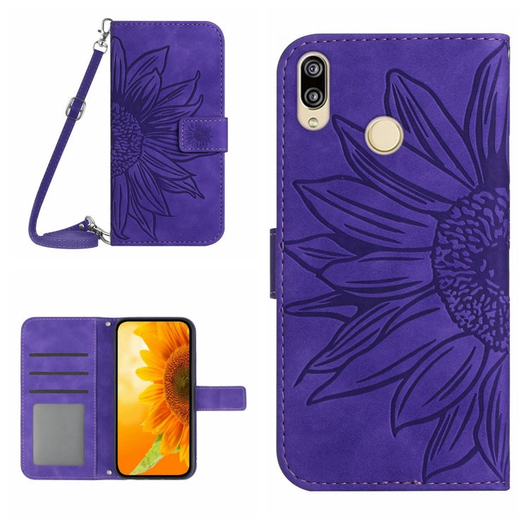 For Huawei P20 Lite Skin Feel Sun Flower Pattern Flip Leather Phone Case with Lanyard