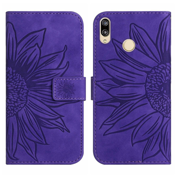 For Huawei P20 Lite Skin Feel Sun Flower Pattern Flip Leather Phone Case with Lanyard
