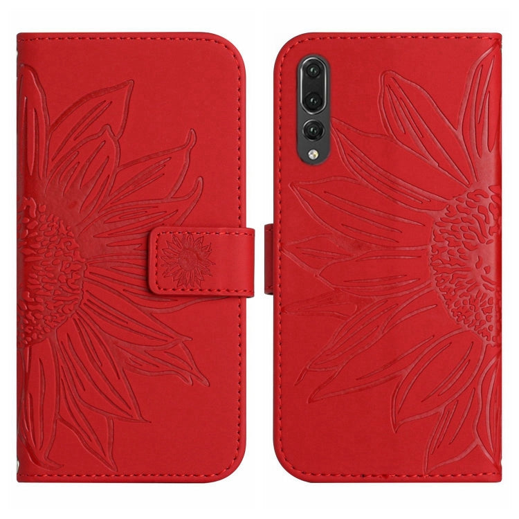For Huawei P20 Pro Skin Feel Sun Flower Pattern Flip Leather Phone Case with Lanyard