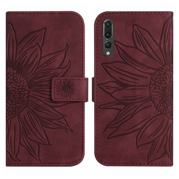 For Huawei P20 Pro Skin Feel Sun Flower Pattern Flip Leather Phone Case with Lanyard