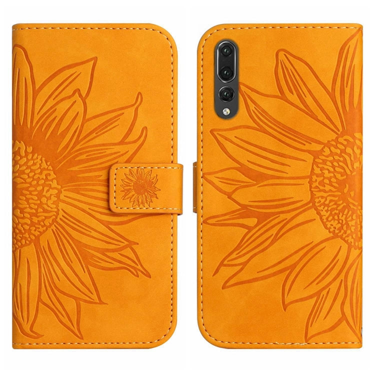 For Huawei P20 Pro Skin Feel Sun Flower Pattern Flip Leather Phone Case with Lanyard