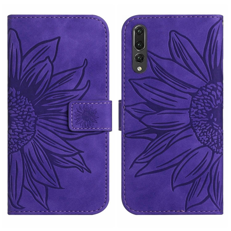 For Huawei P20 Pro Skin Feel Sun Flower Pattern Flip Leather Phone Case with Lanyard