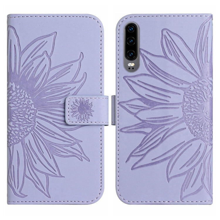 For Huawei P30 Skin Feel Sun Flower Pattern Flip Leather Phone Case with Lanyard