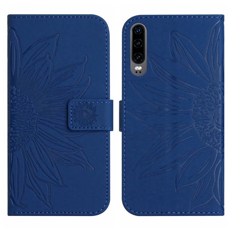 For Huawei P30 Skin Feel Sun Flower Pattern Flip Leather Phone Case with Lanyard