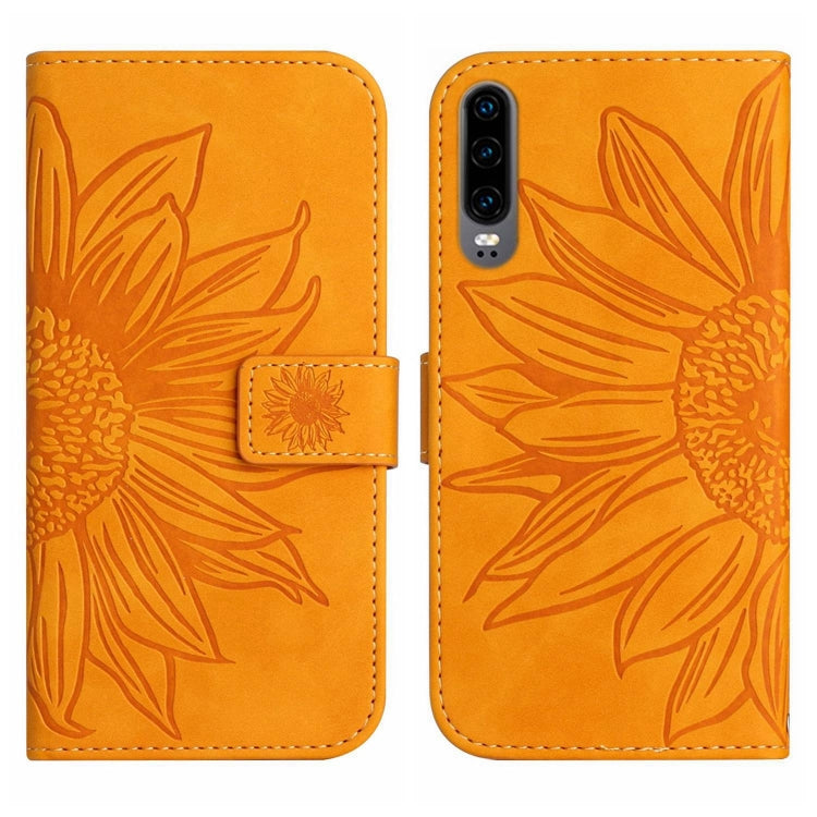 For Huawei P30 Skin Feel Sun Flower Pattern Flip Leather Phone Case with Lanyard