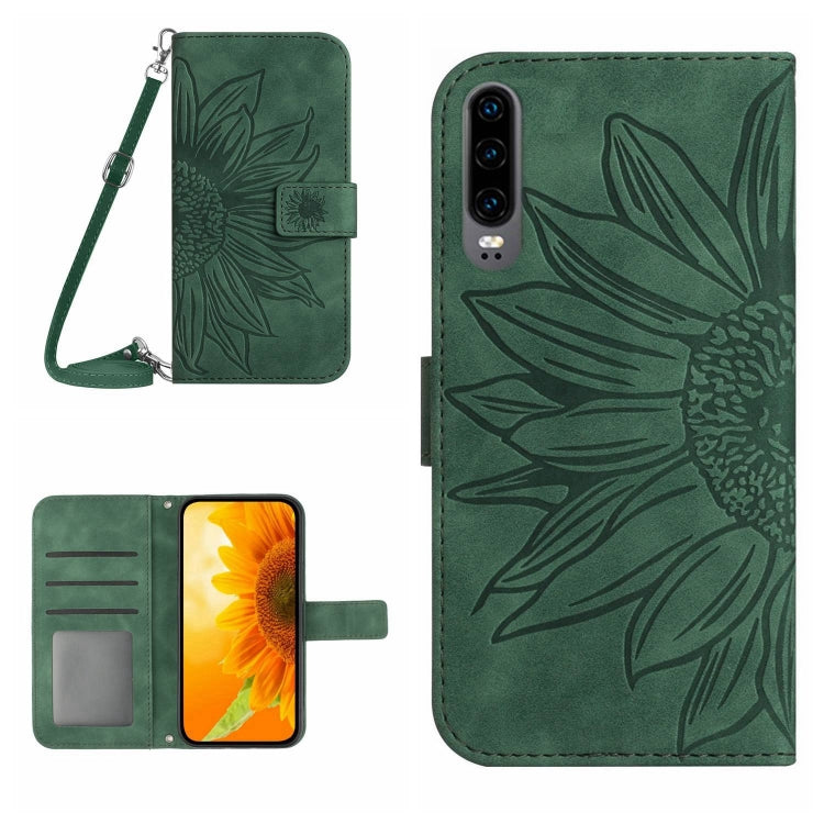 For Huawei P30 Skin Feel Sun Flower Pattern Flip Leather Phone Case with Lanyard