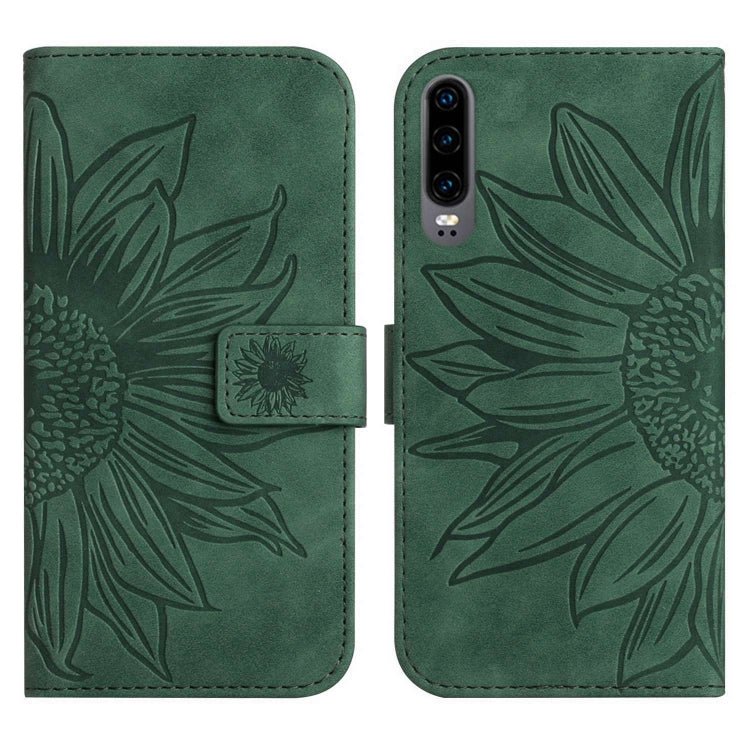 For Huawei P30 Skin Feel Sun Flower Pattern Flip Leather Phone Case with Lanyard