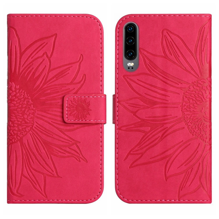 For Huawei P30 Skin Feel Sun Flower Pattern Flip Leather Phone Case with Lanyard