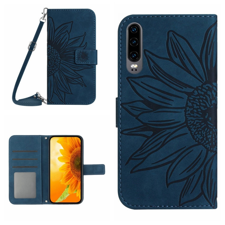 For Huawei P30 Skin Feel Sun Flower Pattern Flip Leather Phone Case with Lanyard
