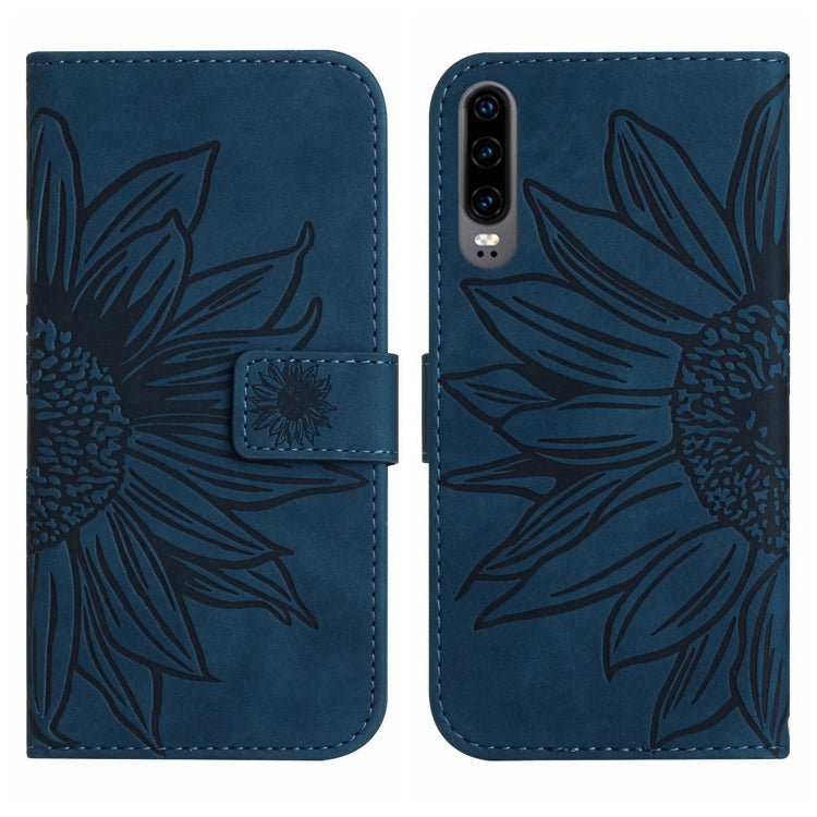 For Huawei P30 Skin Feel Sun Flower Pattern Flip Leather Phone Case with Lanyard