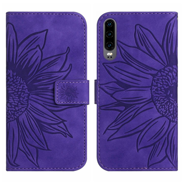 For Huawei P30 Skin Feel Sun Flower Pattern Flip Leather Phone Case with Lanyard
