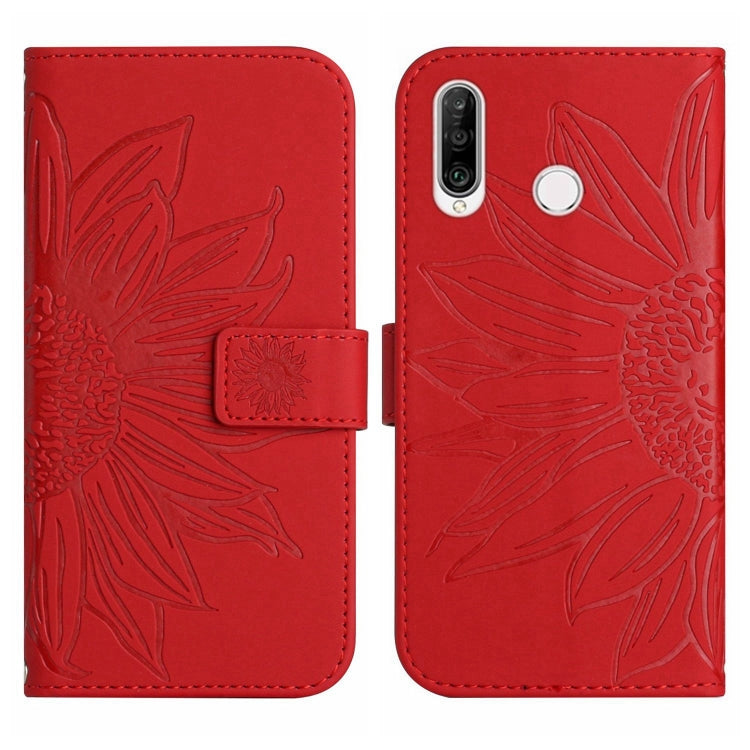 For Huawei P30 Lite Skin Feel Sun Flower Pattern Flip Leather Phone Case with Lanyard