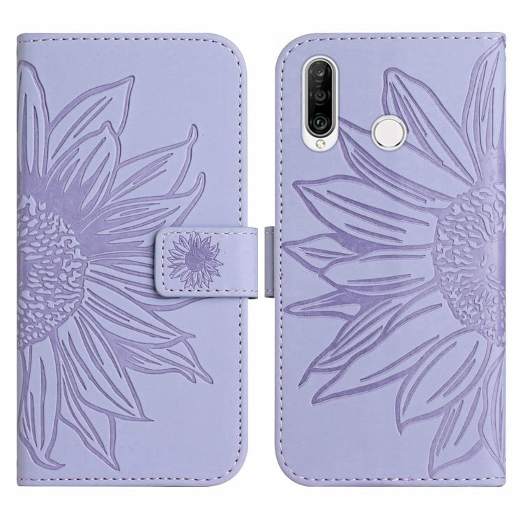 For Huawei P30 Lite Skin Feel Sun Flower Pattern Flip Leather Phone Case with Lanyard