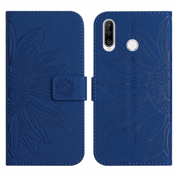 For Huawei P30 Lite Skin Feel Sun Flower Pattern Flip Leather Phone Case with Lanyard