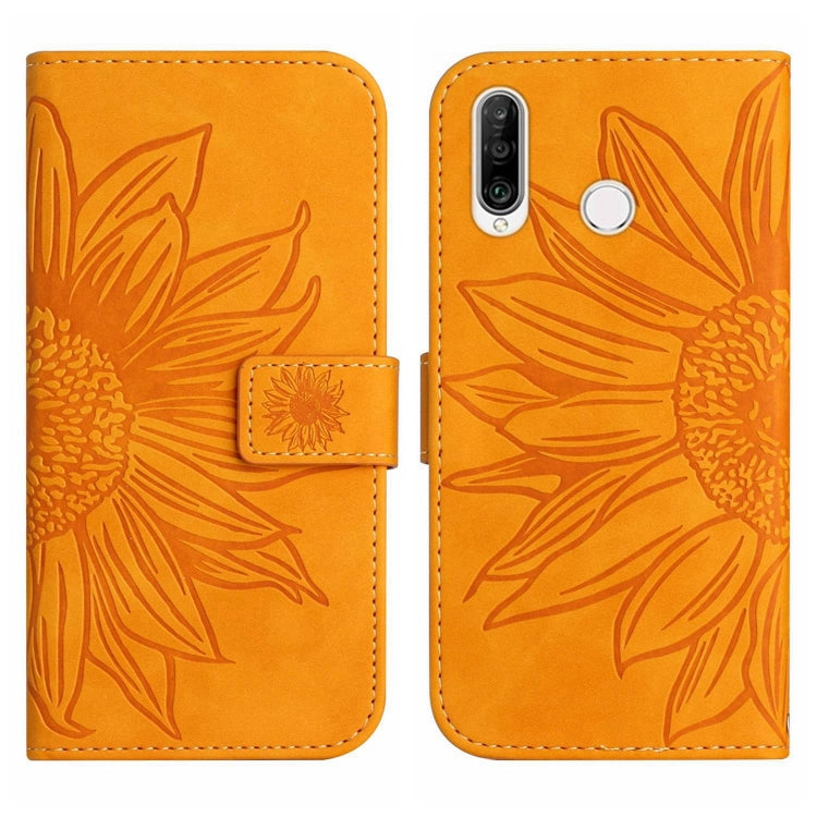 For Huawei P30 Lite Skin Feel Sun Flower Pattern Flip Leather Phone Case with Lanyard
