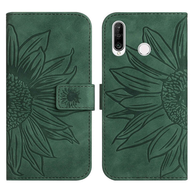 For Huawei P30 Lite Skin Feel Sun Flower Pattern Flip Leather Phone Case with Lanyard