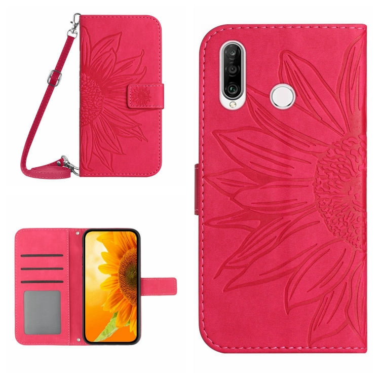 For Huawei P30 Lite Skin Feel Sun Flower Pattern Flip Leather Phone Case with Lanyard