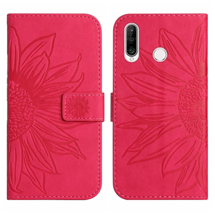 For Huawei P30 Lite Skin Feel Sun Flower Pattern Flip Leather Phone Case with Lanyard