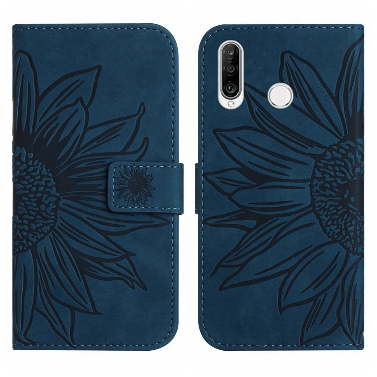 For Huawei P30 Lite Skin Feel Sun Flower Pattern Flip Leather Phone Case with Lanyard