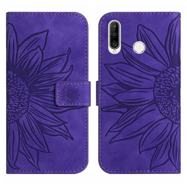 For Huawei P30 Lite Skin Feel Sun Flower Pattern Flip Leather Phone Case with Lanyard
