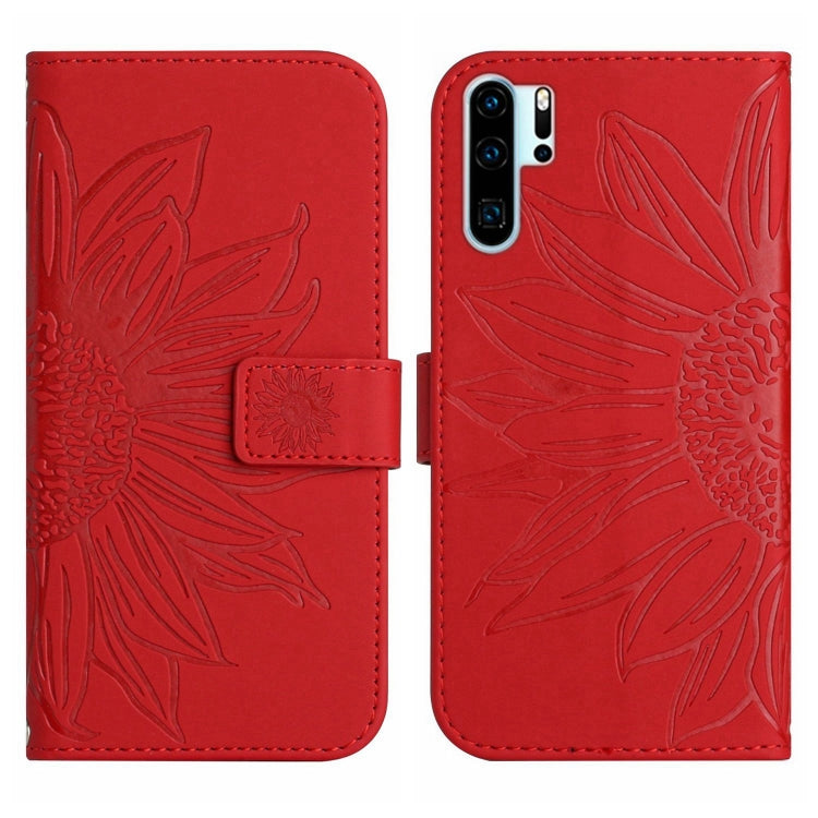 For Huawei P30 Pro Skin Feel Sun Flower Pattern Flip Leather Phone Case with Lanyard