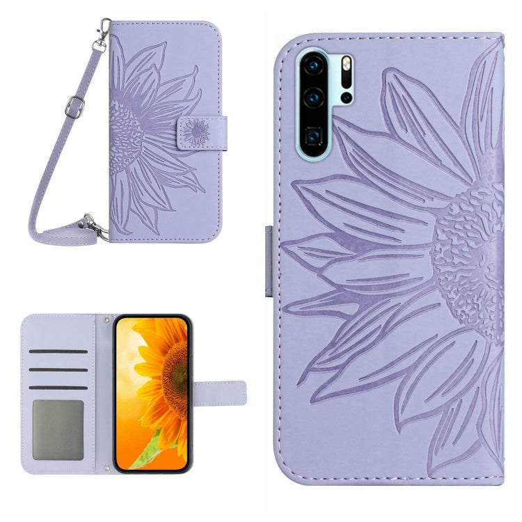 For Huawei P30 Pro Skin Feel Sun Flower Pattern Flip Leather Phone Case with Lanyard