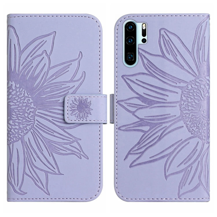 For Huawei P30 Pro Skin Feel Sun Flower Pattern Flip Leather Phone Case with Lanyard