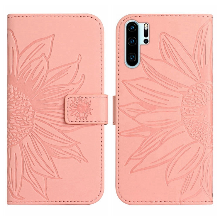 For Huawei P30 Pro Skin Feel Sun Flower Pattern Flip Leather Phone Case with Lanyard