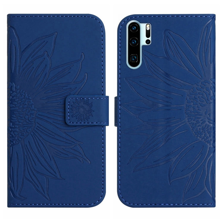 For Huawei P30 Pro Skin Feel Sun Flower Pattern Flip Leather Phone Case with Lanyard