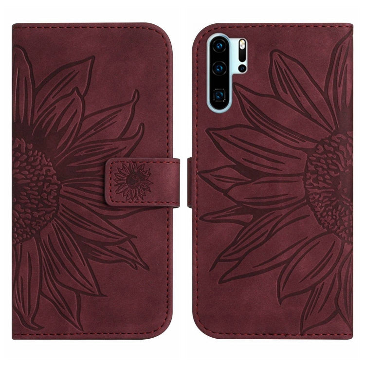 For Huawei P30 Pro Skin Feel Sun Flower Pattern Flip Leather Phone Case with Lanyard