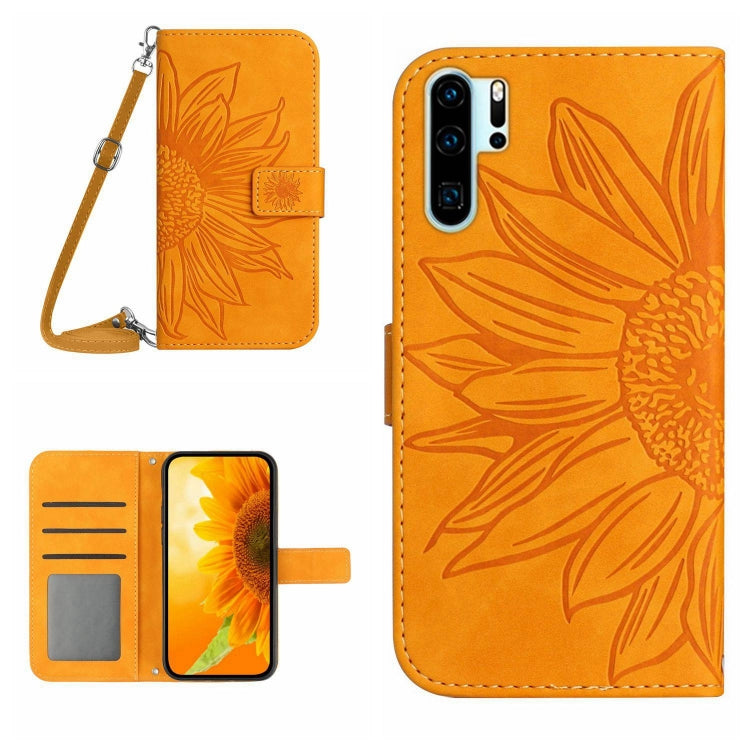 For Huawei P30 Pro Skin Feel Sun Flower Pattern Flip Leather Phone Case with Lanyard