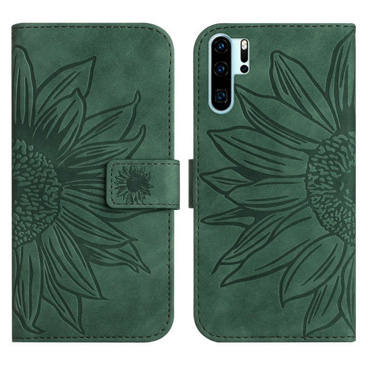 For Huawei P30 Pro Skin Feel Sun Flower Pattern Flip Leather Phone Case with Lanyard