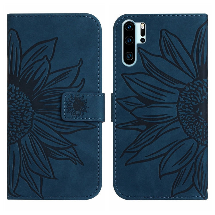 For Huawei P30 Pro Skin Feel Sun Flower Pattern Flip Leather Phone Case with Lanyard
