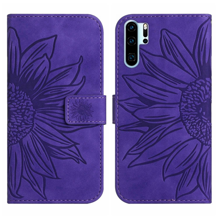 For Huawei P30 Pro Skin Feel Sun Flower Pattern Flip Leather Phone Case with Lanyard