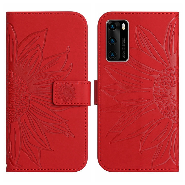 For Huawei P40 Skin Feel Sun Flower Pattern Flip Leather Phone Case with Lanyard