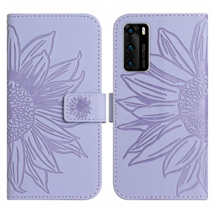 For Huawei P40 Skin Feel Sun Flower Pattern Flip Leather Phone Case with Lanyard