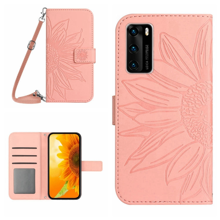 For Huawei P40 Skin Feel Sun Flower Pattern Flip Leather Phone Case with Lanyard
