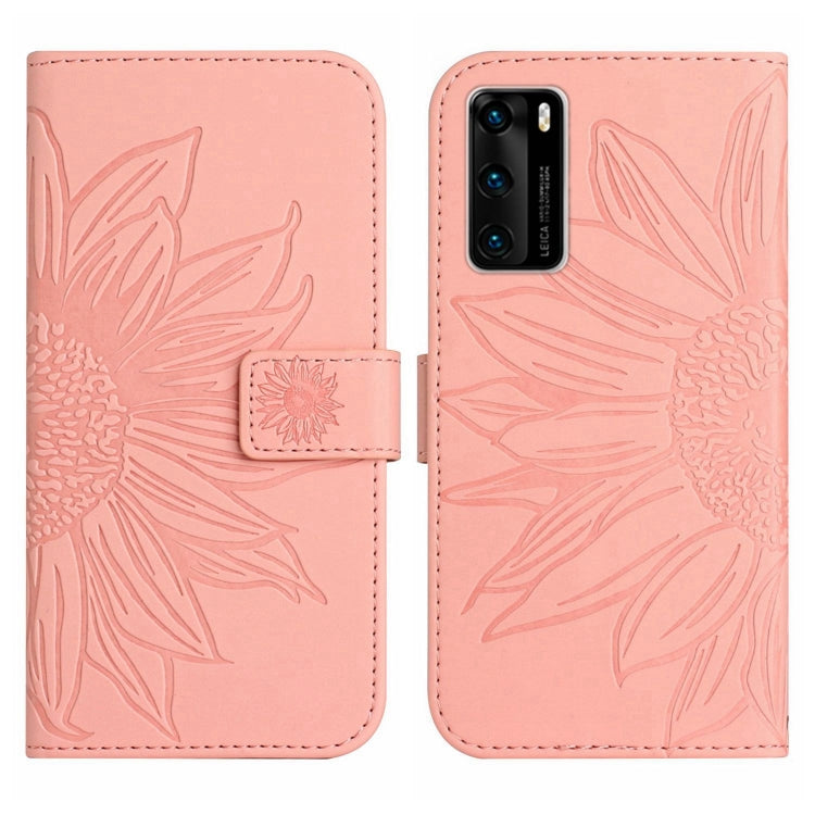 For Huawei P40 Skin Feel Sun Flower Pattern Flip Leather Phone Case with Lanyard