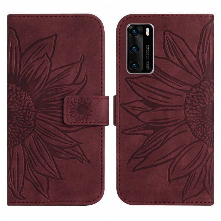 For Huawei P40 Skin Feel Sun Flower Pattern Flip Leather Phone Case with Lanyard
