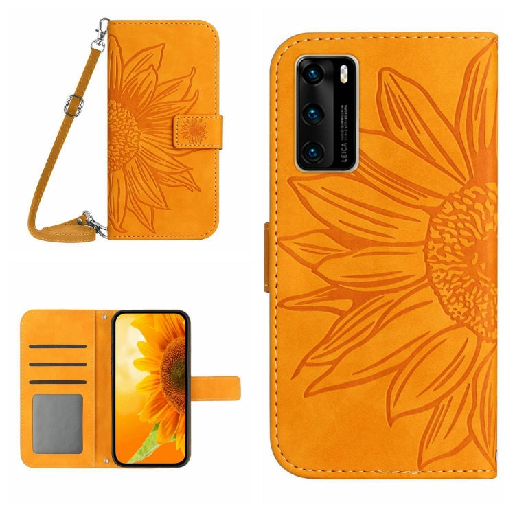 For Huawei P40 Skin Feel Sun Flower Pattern Flip Leather Phone Case with Lanyard
