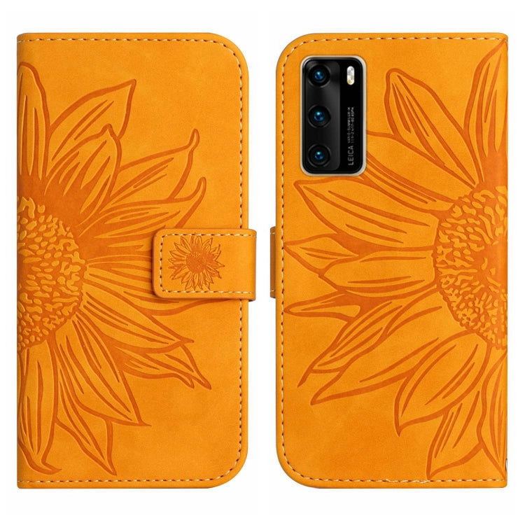 For Huawei P40 Skin Feel Sun Flower Pattern Flip Leather Phone Case with Lanyard